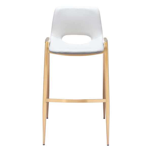 Homeroots Set Of Two 30" White And Gold Faux Leather And Steel Low Back Bar Height Bar Chairs   555664