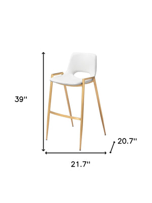 Homeroots Set Of Two 30" White And Gold Faux Leather And Steel Low Back Bar Height Bar Chairs   555664