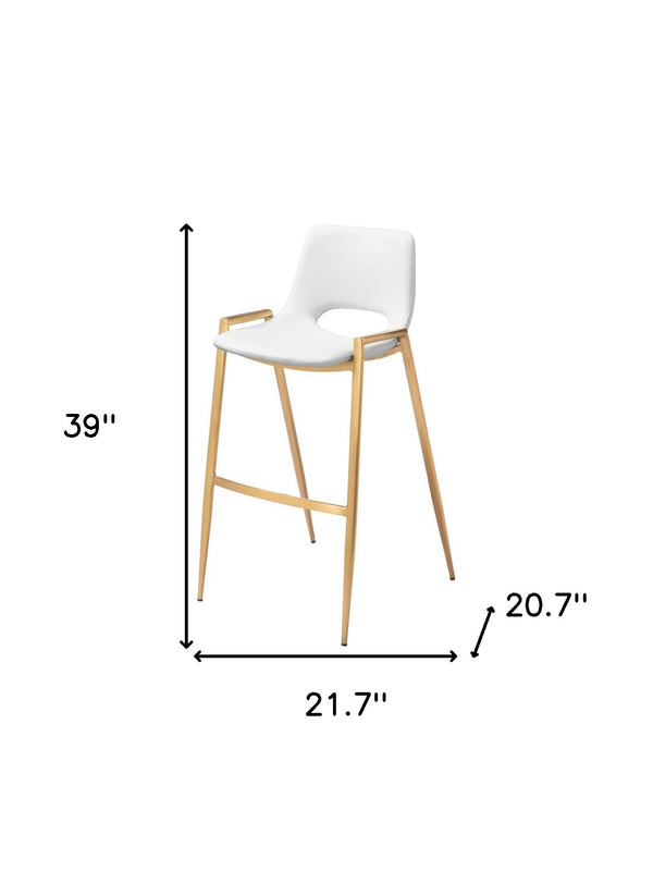 Homeroots Set Of Two 30" White And Gold Faux Leather And Steel Low Back Bar Height Bar Chairs   555664