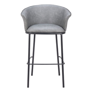 Homeroots 30" Gray And Black Faux Leather And Steel Bar Height Bar Chair   555665