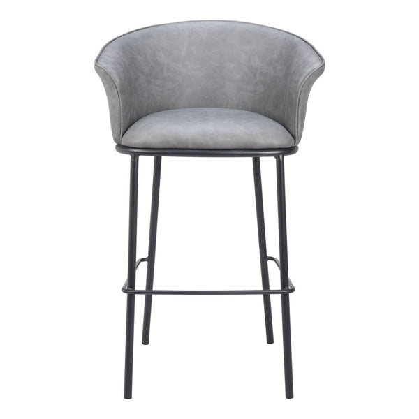Homeroots 30" Gray And Black Faux Leather And Steel Bar Height Bar Chair   555665