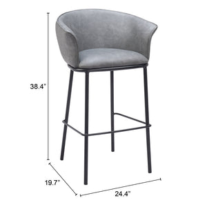 Homeroots 30" Gray And Black Faux Leather And Steel Bar Height Bar Chair   555665