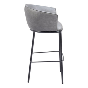 Homeroots 30" Gray And Black Faux Leather And Steel Bar Height Bar Chair   555665