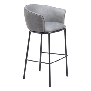 Homeroots 30" Gray And Black Faux Leather And Steel Bar Height Bar Chair   555665