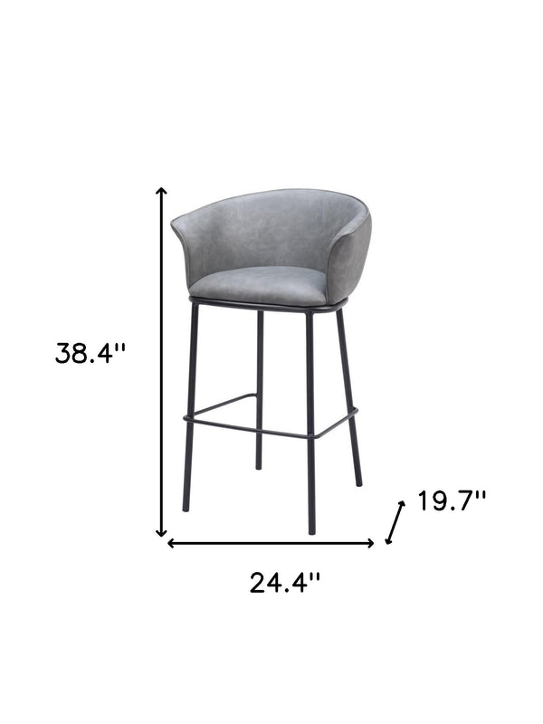 Homeroots 30" Gray And Black Faux Leather And Steel Bar Height Bar Chair   555665