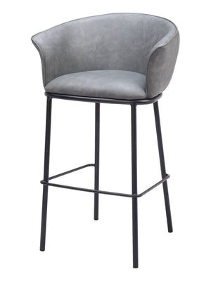 Homeroots 30" Gray And Black Faux Leather And Steel Bar Height Bar Chair   555665