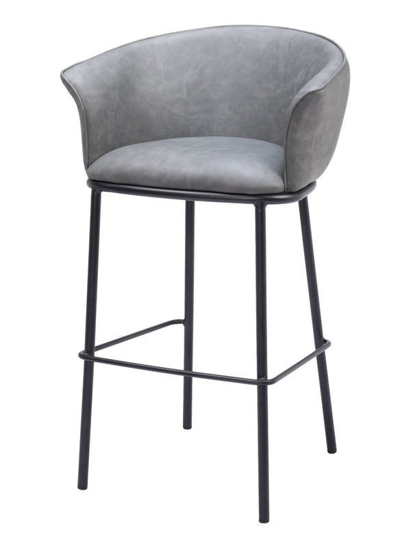 Homeroots 30" Gray And Black Faux Leather And Steel Bar Height Bar Chair   555665