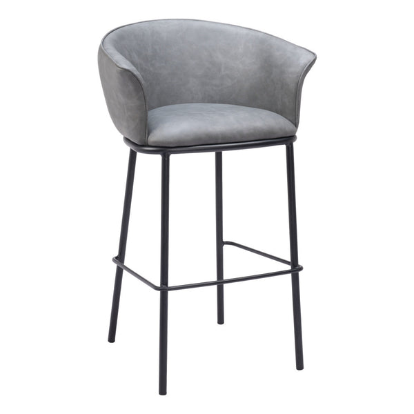Homeroots 30" Gray And Black Faux Leather And Steel Bar Height Bar Chair   555665