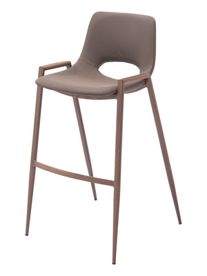 Homeroots Set Of Two 30" Brown Faux Leather And Steel Low Back Bar Height Bar Chairs   555666