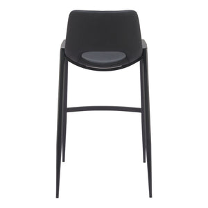 Homeroots Set Of Two 30" Black Faux Leather And Steel Low Back Bar Height Bar Chairs   555667