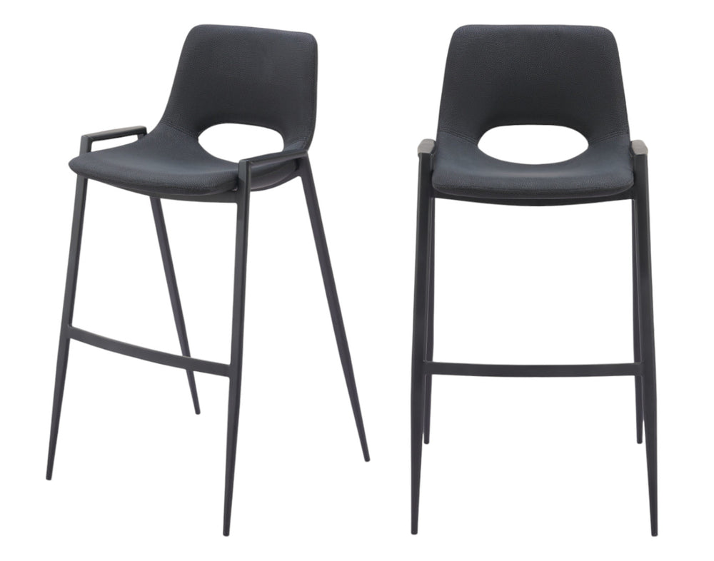 Homeroots Set Of Two 30" Black Faux Leather And Steel Low Back Bar Height Bar Chairs   555667