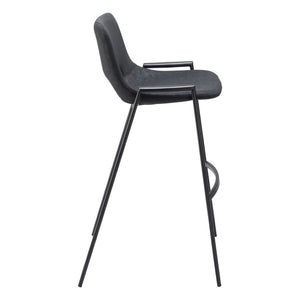 HomeRoots Set of Two 30" Black Faux Leather Bar Chairs with Steel Frame - Modern Comfort for Home Bars 555667