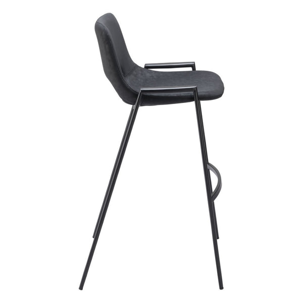 HomeRoots Set of Two 30" Black Faux Leather Bar Chairs with Steel Frame - Modern Comfort for Home Bars 555667