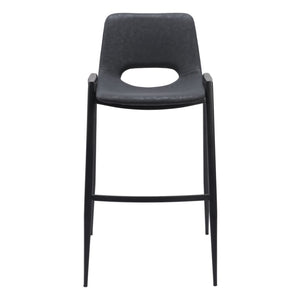 HomeRoots Set of Two 30" Black Faux Leather Bar Chairs with Steel Frame - Modern Comfort for Home Bars 555667