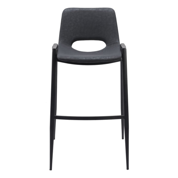 HomeRoots Set of Two 30" Black Faux Leather Bar Chairs with Steel Frame - Modern Comfort for Home Bars 555667