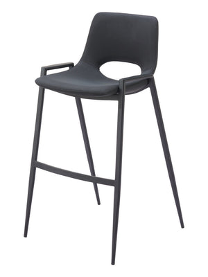 Homeroots Set Of Two 30" Black Faux Leather And Steel Low Back Bar Height Bar Chairs   555667