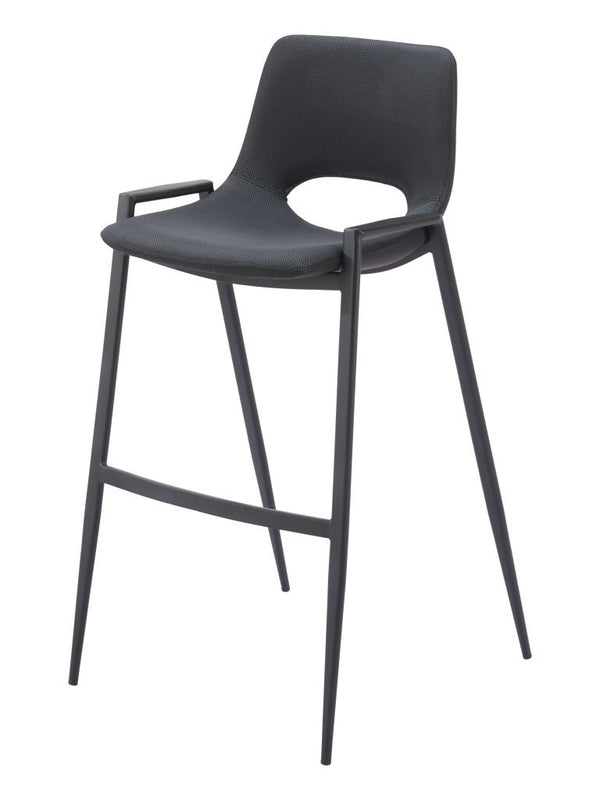 Homeroots Set Of Two 30" Black Faux Leather And Steel Low Back Bar Height Bar Chairs   555667
