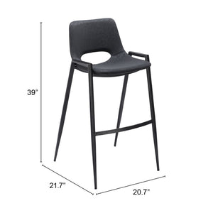 HomeRoots Set of Two 30" Black Faux Leather Bar Chairs with Steel Frame - Modern Comfort for Home Bars 555667