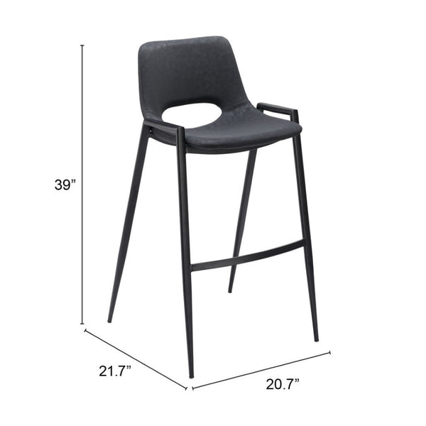 HomeRoots Set of Two 30" Black Faux Leather Bar Chairs with Steel Frame - Modern Comfort for Home Bars 555667