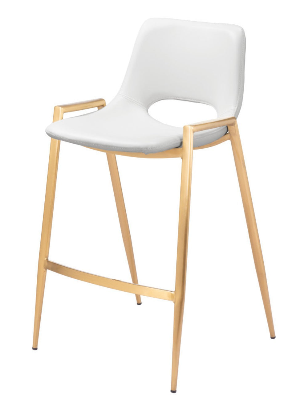 HomeRoots Set of Two Modern White Faux Leather & Gold Steel Low Back Counter Height Bar Chairs for Stylish Comfort 555668