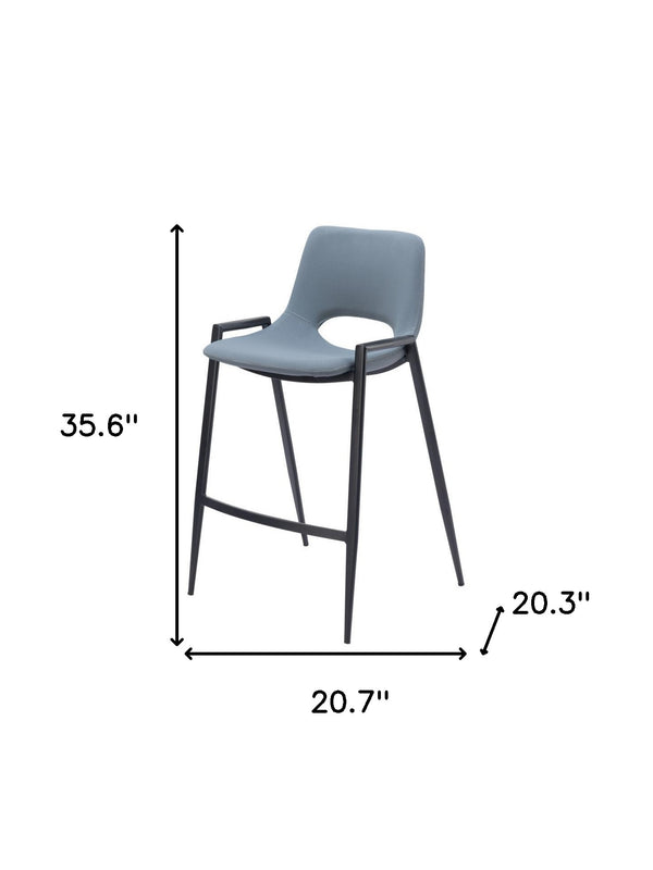 Homeroots Set Of Two 26" Blue And Black Faux Leather And Steel Low Back Counter Height Bar Chairs   555669