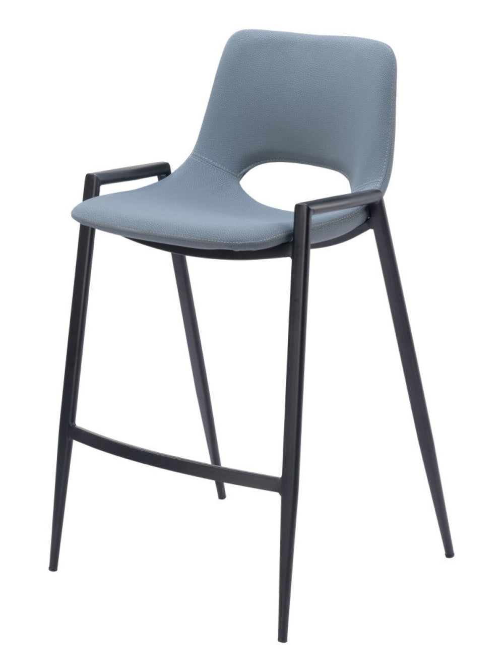 HomeRoots Set of Two 26" Stylish Blue Faux Leather Bar Chairs with Black Steel Base for Modern Comfort 555669
