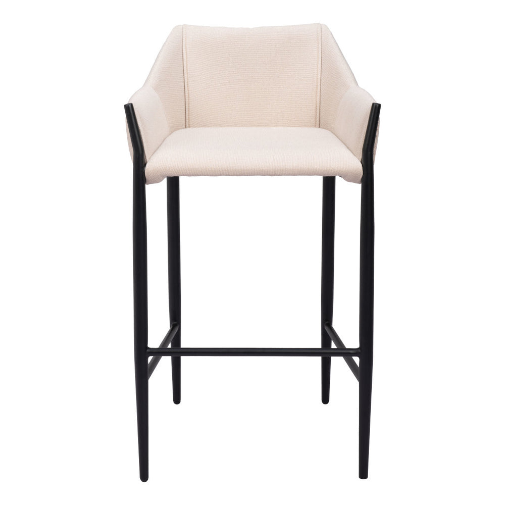 Homeroots 30" Beige And Black Fabric And Steel Bar Height Bar Chair   555670