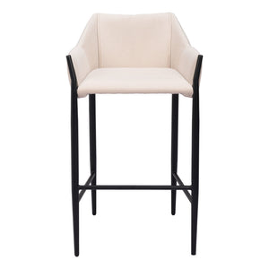 Homeroots 30" Beige And Black Fabric And Steel Bar Height Bar Chair   555670