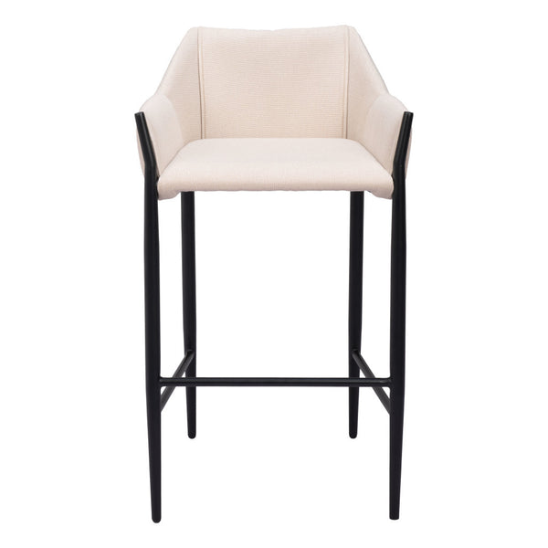 Homeroots 30" Beige And Black Fabric And Steel Bar Height Bar Chair   555670