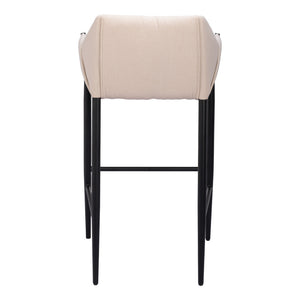 Homeroots 30" Beige And Black Fabric And Steel Bar Height Bar Chair   555670