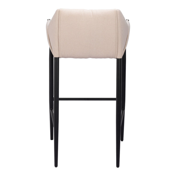 Homeroots 30" Beige And Black Fabric And Steel Bar Height Bar Chair   555670