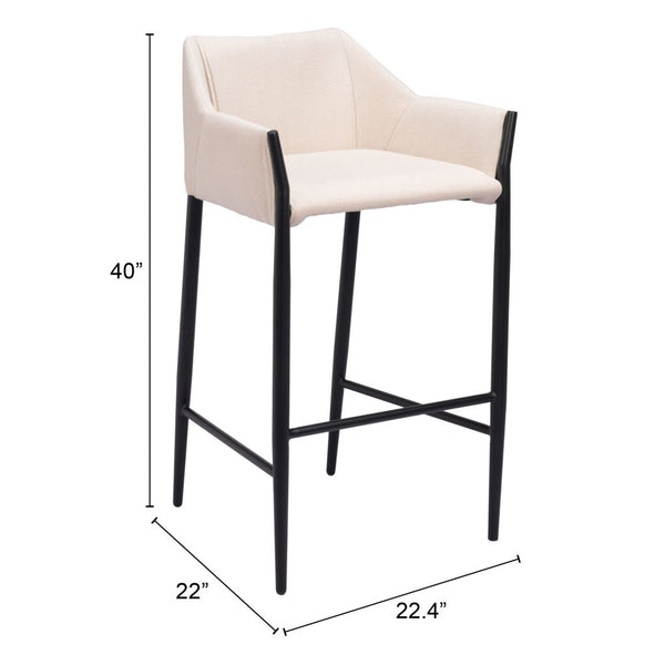 Homeroots 30" Beige And Black Fabric And Steel Bar Height Bar Chair   555670