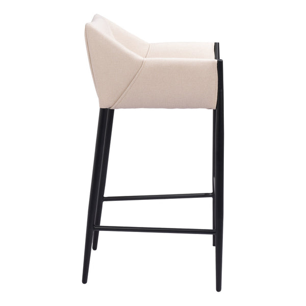 Homeroots 30" Beige And Black Fabric And Steel Bar Height Bar Chair   555670