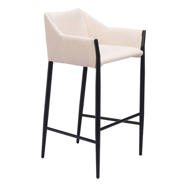 Homeroots 30" Beige And Black Fabric And Steel Bar Height Bar Chair   555670