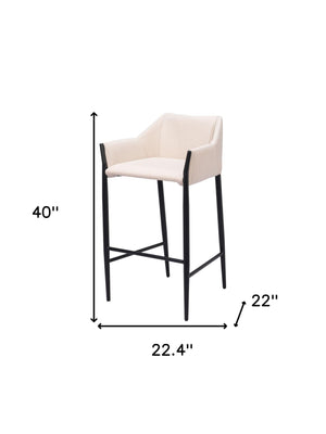 Homeroots 30" Beige And Black Fabric And Steel Bar Height Bar Chair   555670