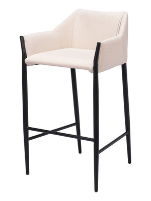 Homeroots 30" Beige And Black Fabric And Steel Bar Height Bar Chair   555670