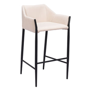 Homeroots 30" Beige And Black Fabric And Steel Bar Height Bar Chair   555670