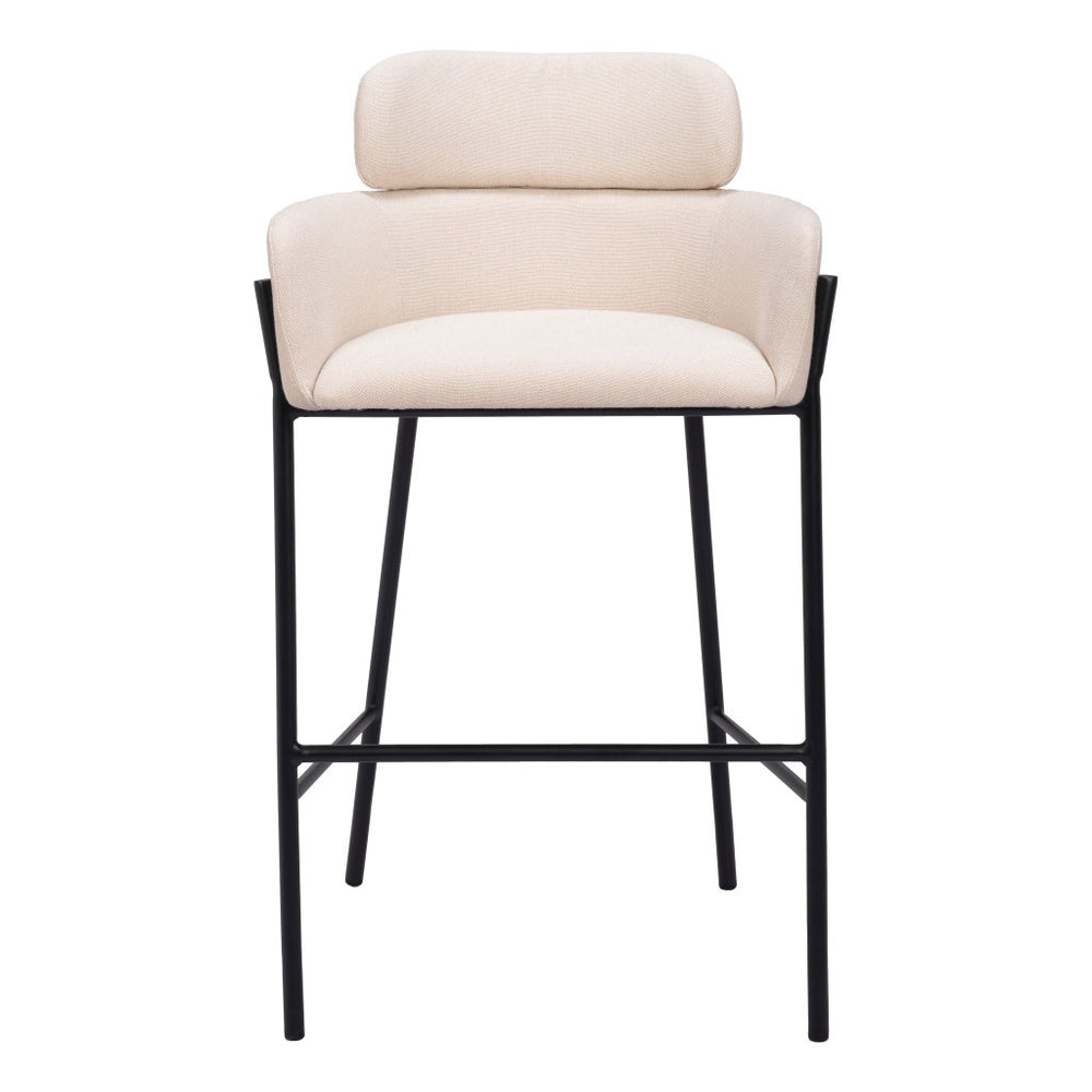 Homeroots 30" Beige And Black Fabric And Steel Bar Height Bar Chair   555671