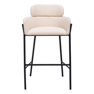 Homeroots 30" Beige And Black Fabric And Steel Bar Height Bar Chair   555671