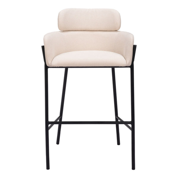 Homeroots 30" Beige And Black Fabric And Steel Bar Height Bar Chair   555671