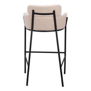 Homeroots 30" Beige And Black Fabric And Steel Bar Height Bar Chair   555671