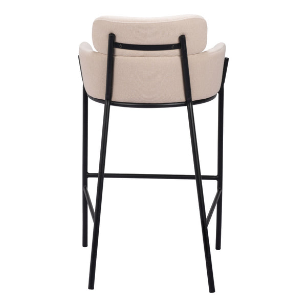 Homeroots 30" Beige And Black Fabric And Steel Bar Height Bar Chair   555671