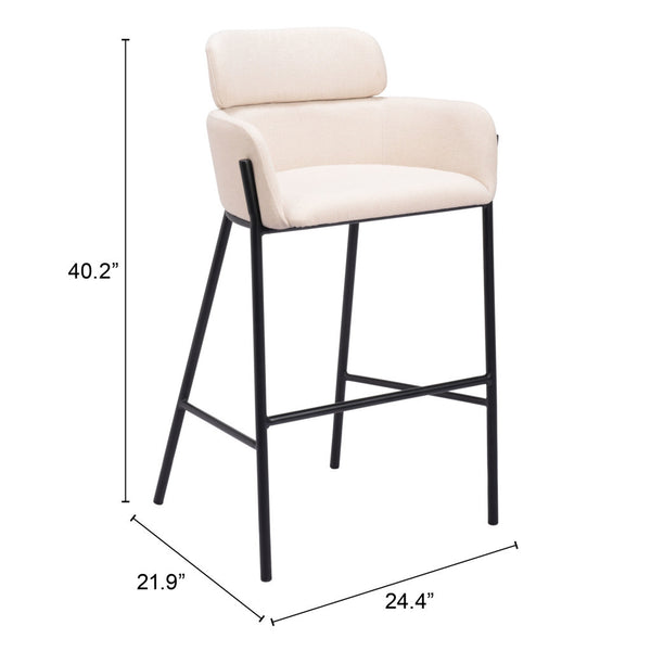 Homeroots 30" Beige And Black Fabric And Steel Bar Height Bar Chair   555671