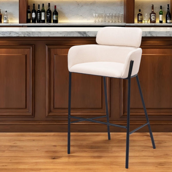 Homeroots 30" Beige And Black Fabric And Steel Bar Height Bar Chair   555671