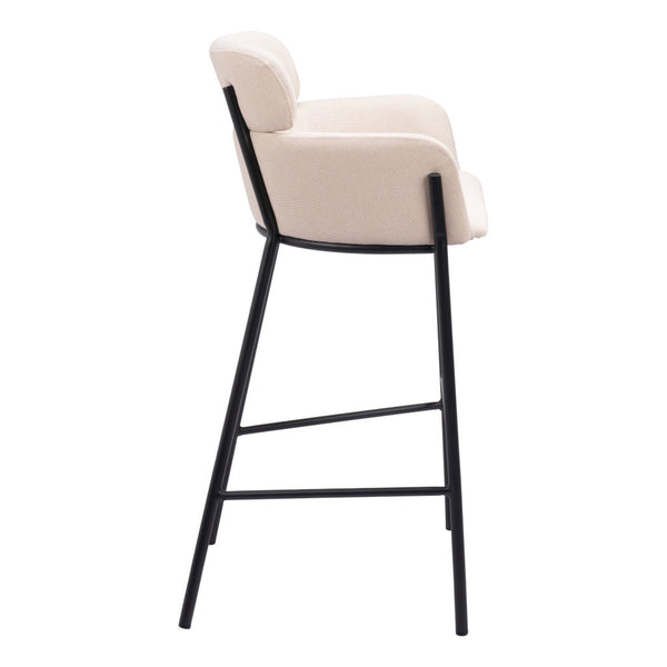 Homeroots 30" Beige And Black Fabric And Steel Bar Height Bar Chair   555671