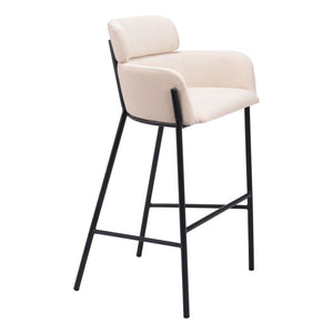 Homeroots 30" Beige And Black Fabric And Steel Bar Height Bar Chair   555671