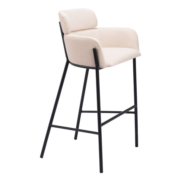 Homeroots 30" Beige And Black Fabric And Steel Bar Height Bar Chair   555671