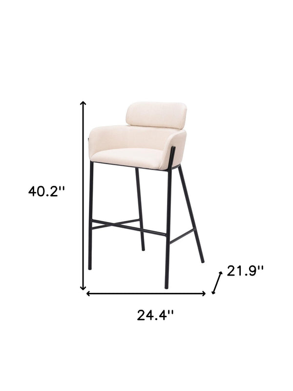 Homeroots 30" Beige And Black Fabric And Steel Bar Height Bar Chair   555671