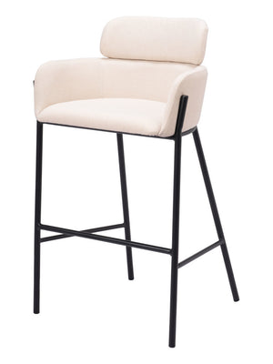 Homeroots 30" Beige And Black Fabric And Steel Bar Height Bar Chair   555671
