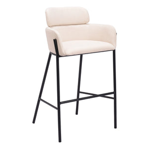 Homeroots 30" Beige And Black Fabric And Steel Bar Height Bar Chair   555671